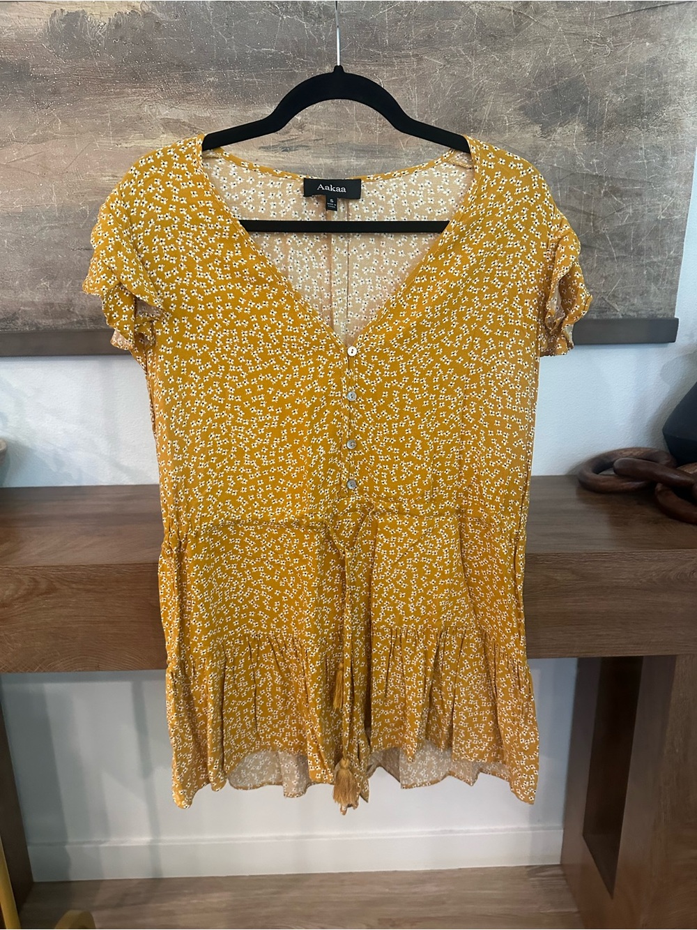 Aakaa by Anthropologie floral yellow romper size S
